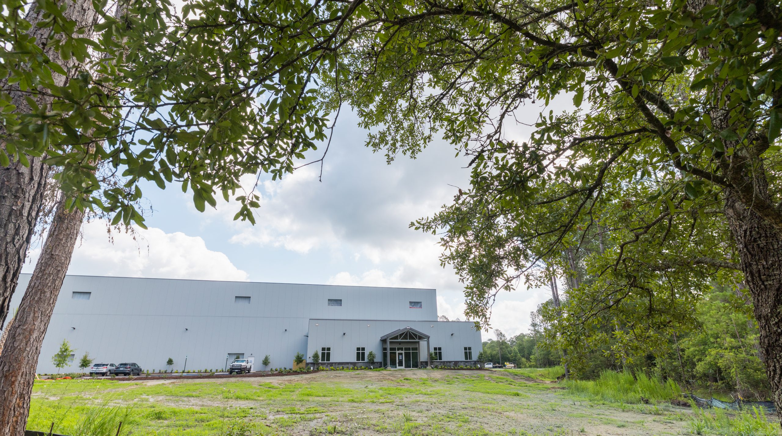 grey pre-fab metal building